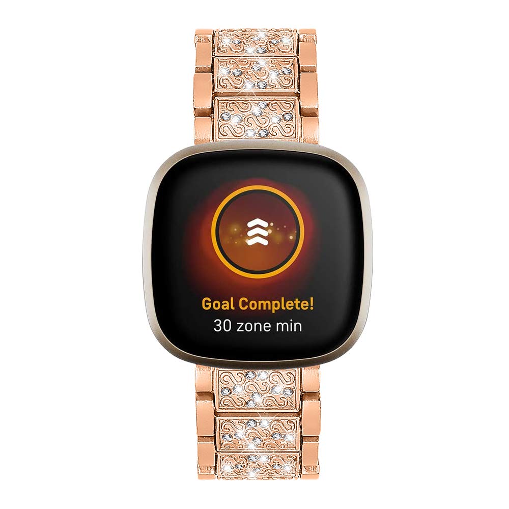 FitTurn Jewelry Bling Bands for Fitbit Sense Versa 3 Replacement Diamond Rhinestone Bracelet Metal Strap with Adjustment Tool Rosegold - View 2 of 8