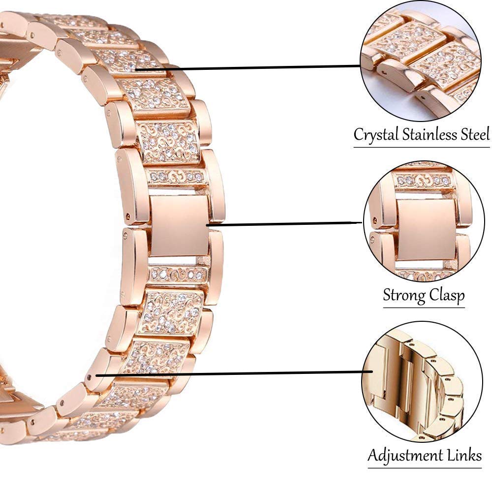 FitTurn Jewelry Bling Bands for Fitbit Sense Versa 3 Replacement Diamond Rhinestone Bracelet Metal Strap with Adjustment Tool Rosegold - View 6 of 8