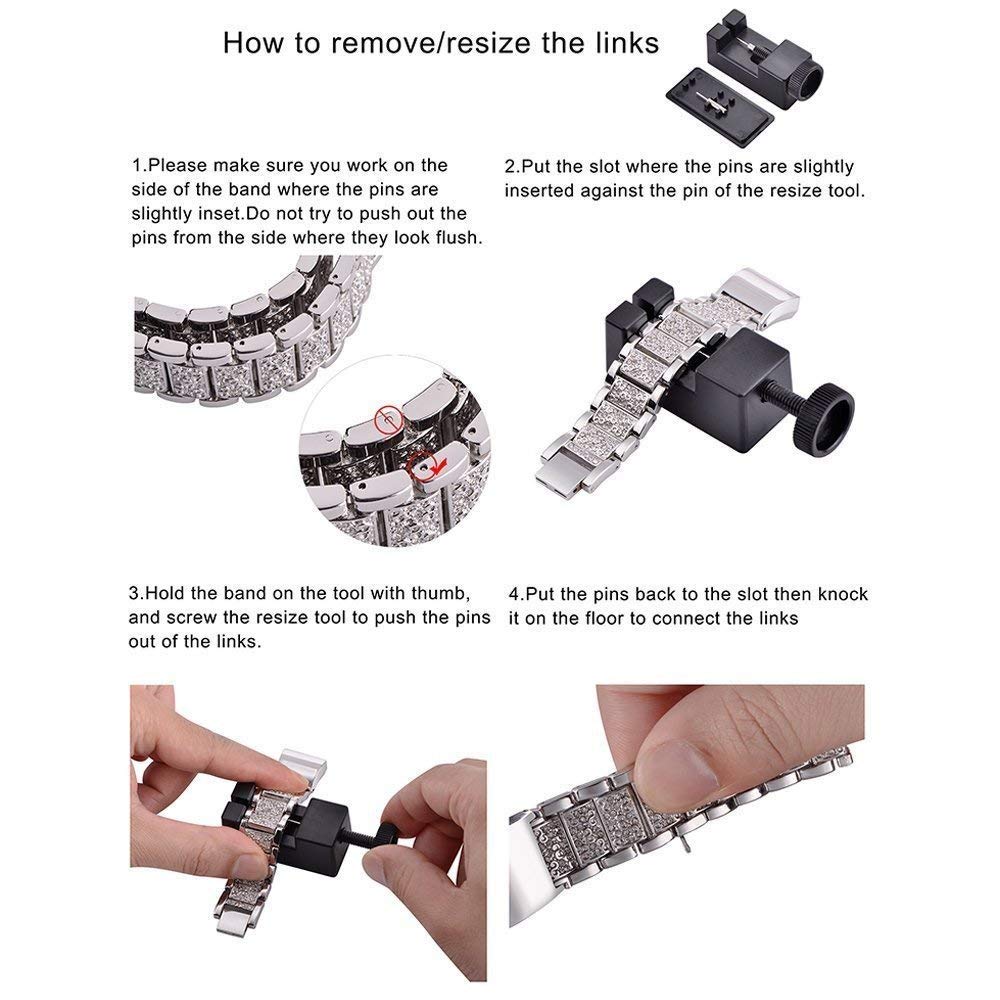 FitTurn Jewelry Bling Bands for Fitbit Sense Versa 3 Replacement Diamond Rhinestone Bracelet Metal Strap with Adjustment Tool Rosegold - View 8 of 8