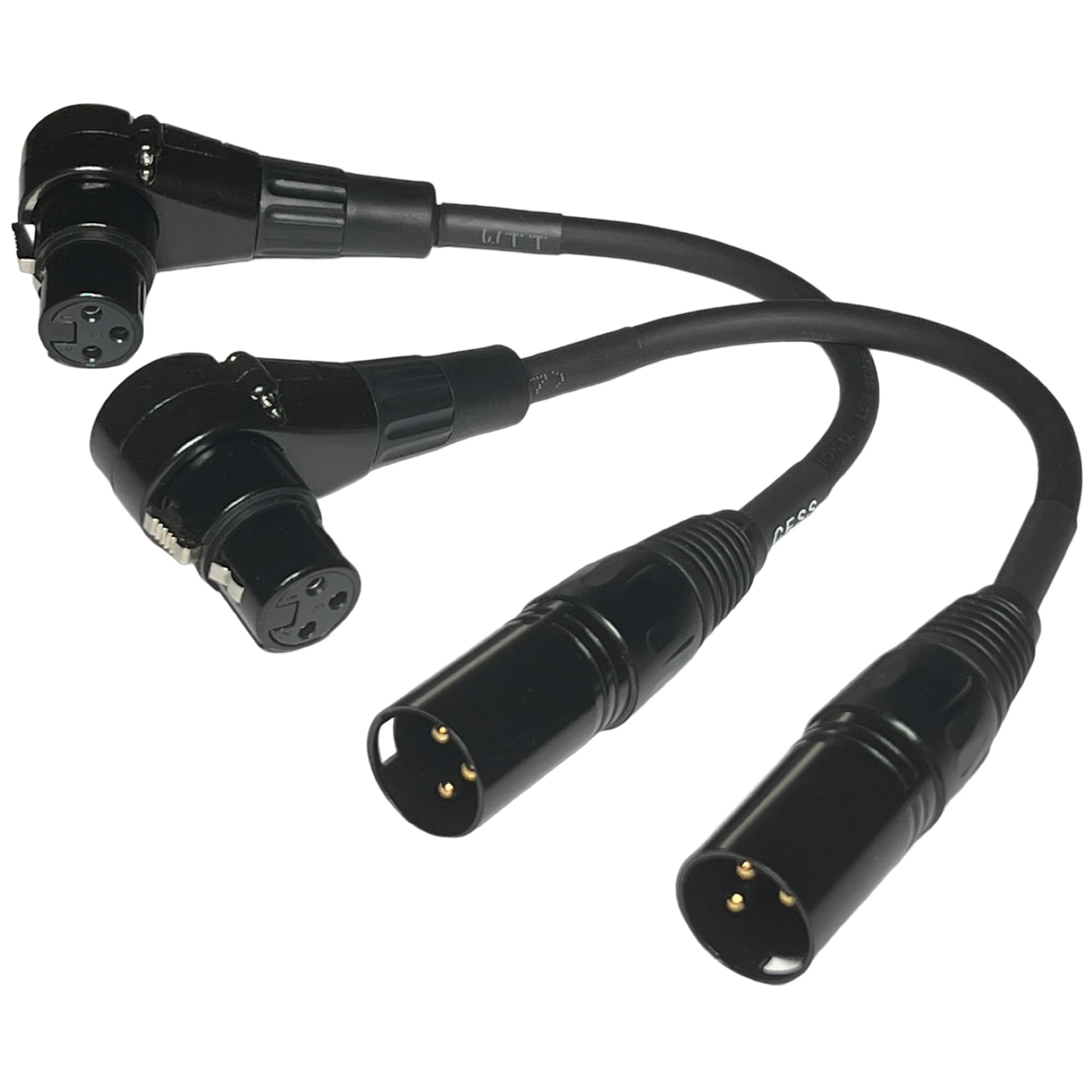 CESS-041 XLR Cable 2 Pack: Right Angle Female to Straight Male 3-Pin Connector for Audio Equipment