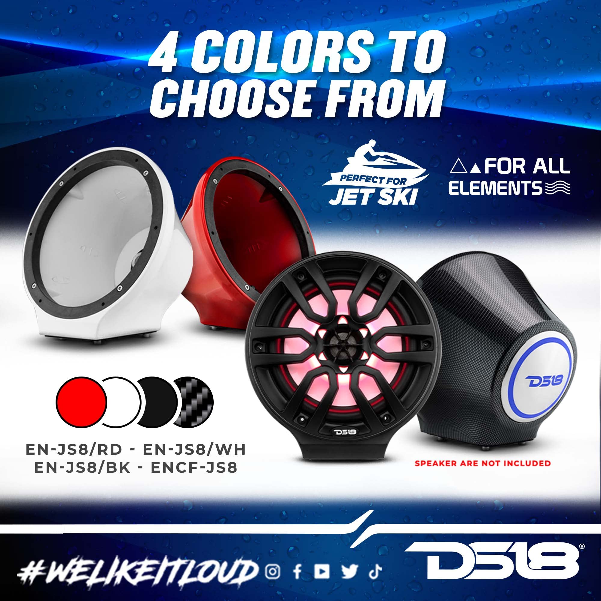 DS18 NXL-JS8 Red Flat Mount POD Universal Enclosure 8 Inch for Jet Ski Marine Jeep UTV ATV Pair No Speaker - View 3 of 9