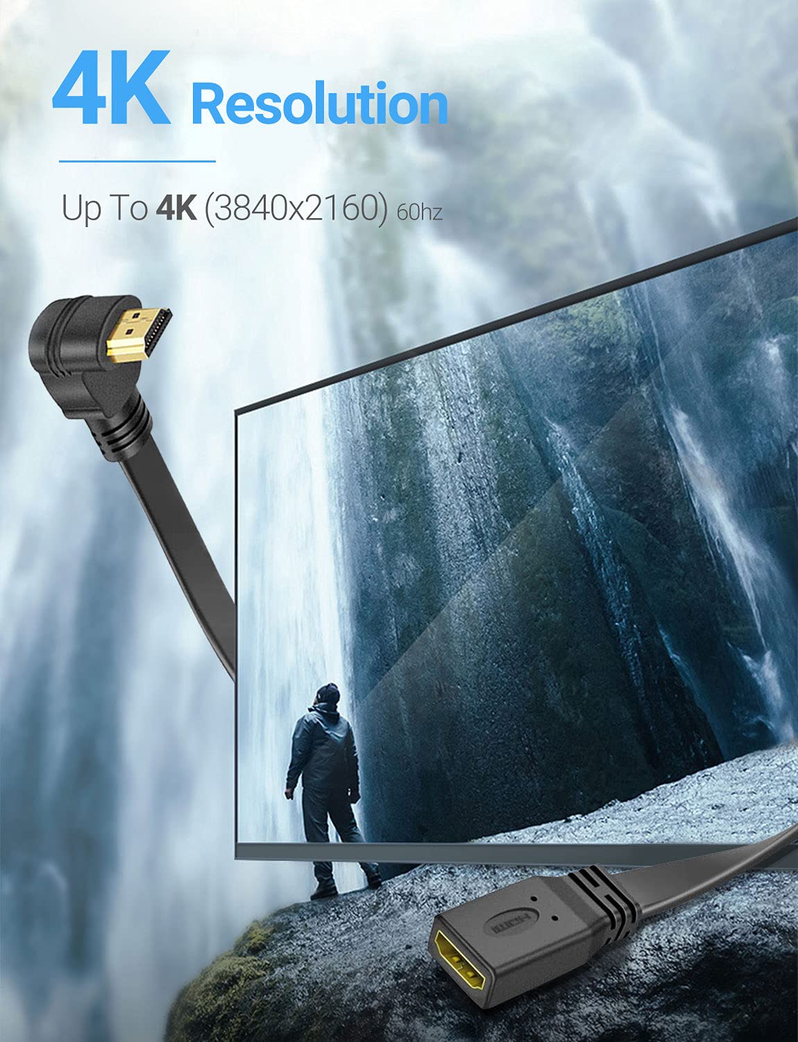 URWOOW HDMI Extension Cable High Speed 90 Degree Male to Female 1FT Gold Plated HDMI Extender Wire Cord - View 2 of 7