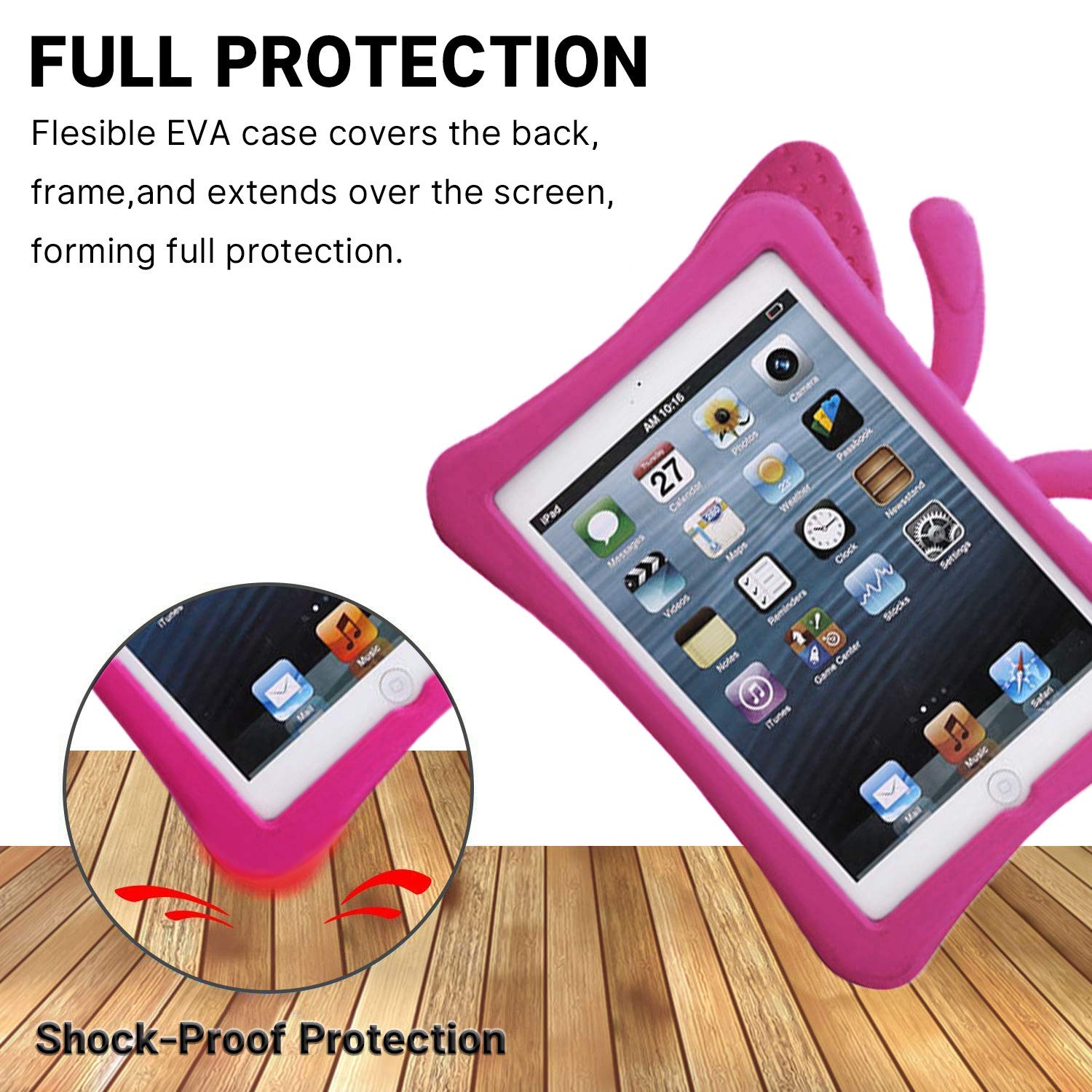 Simicoo iPad 9 8 10.2 Cute Butterfly Case for Kids Shockproof Heavy Duty Tablet Case with Stand Rose Color - View 5 of 7