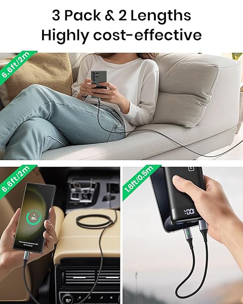 INIU INIU USB C Cable 3 Pack Fast Charge 3.1A Nylon Braided Type C Cable Compatible with iPhone 16 Samsung S23 LG Google and More - View 8 of 10