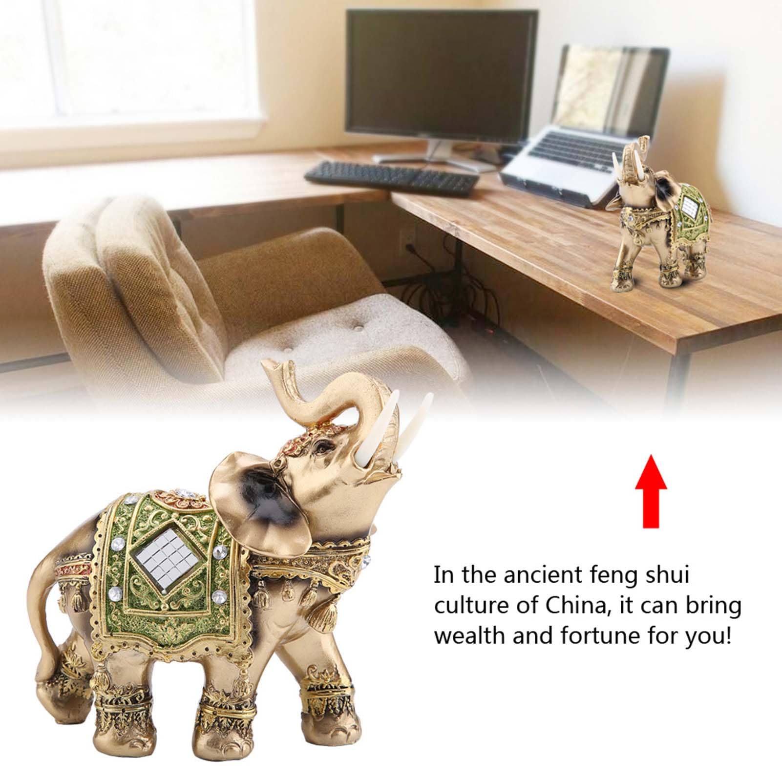 Hilitand Lucky Feng Shui Green Elephant Statue Sculpture for Home Office Hotel Cafe Wealth Figurine Gift - View 2 of 9