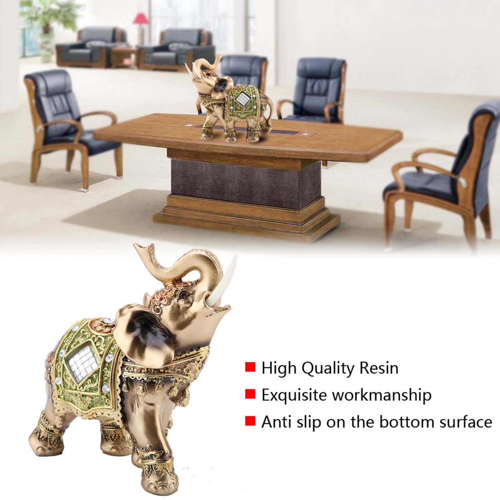 Hilitand Lucky Feng Shui Green Elephant Statue Sculpture for Home Office Hotel Cafe Wealth Figurine Gift - View 9 of 9