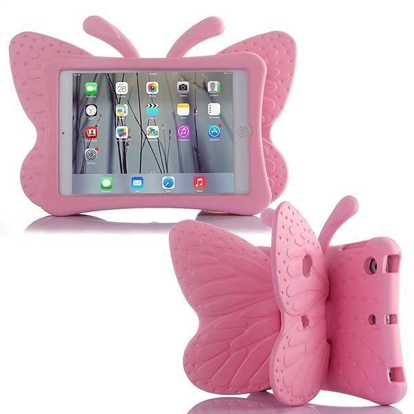 Simicoo 3D Cute Butterfly Case for iPad 10.2 9 8 7 Kids Case with Stand Lite EVA Foam iPad 8th 9th Generation Kid Friendly Kid Pro Shockproof Rugged Tablet Case for Girls Children Gift (Pink)