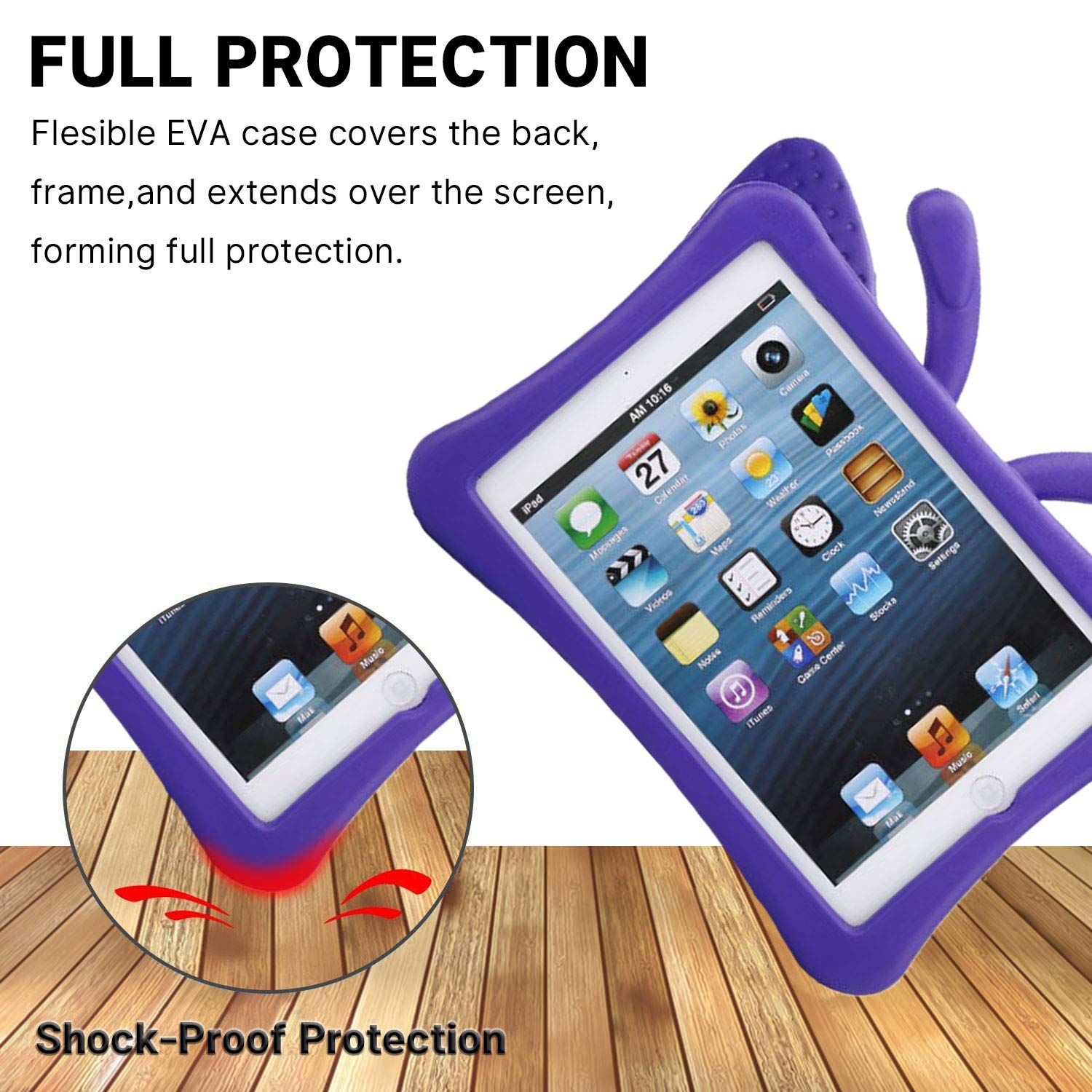 Simicoo 3D Cute Butterfly iPad Case for Kids 10.2 8 7 Shockproof Rugged EVA Foam Stand for Girls and Children Purple - View 5 of 7