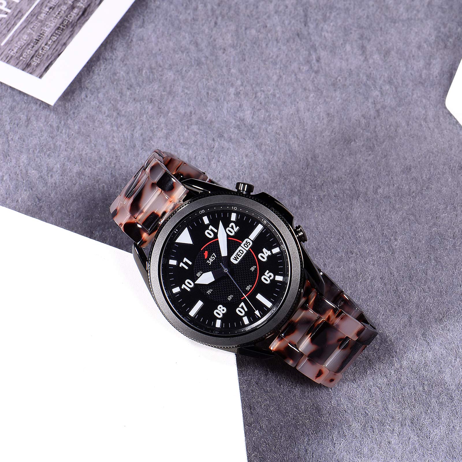 Wongeto Flower Grey Resin Band for Samsung Galaxy Watch 3 41mm Active 2 40mm 44mm Replacement Wristband with Metal Buckle for Men Women - View 4 of 7