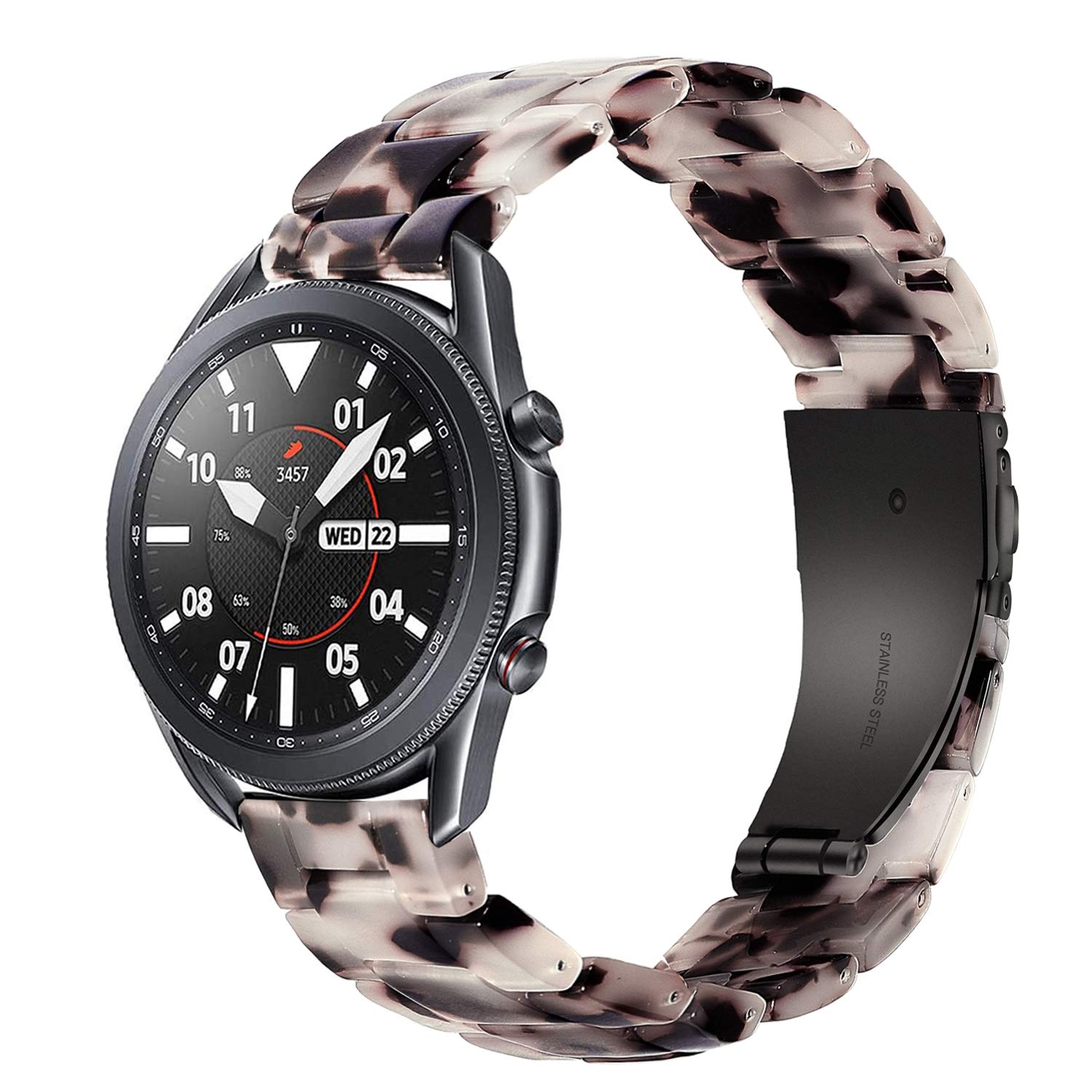 Wongeto Flower Grey Resin Band for Samsung Galaxy Watch 3 41mm Active 2 40mm 44mm Replacement Wristband with Metal Buckle for Men Women