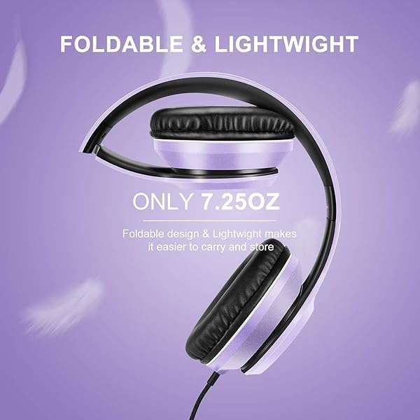 LORELEI LORELEI X8 Over-Ear Wired Headphones: Lightweight, Foldable, Tangle-Free with Microphone for Smartphones & Tablets (Dark Purple) - View 6 of 9