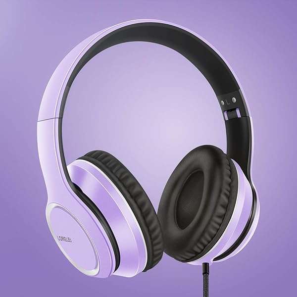LORELEI LORELEI X8 Over-Ear Wired Headphones: Lightweight, Foldable, Tangle-Free with Microphone for Smartphones & Tablets (Dark Purple) - View 8 of 9