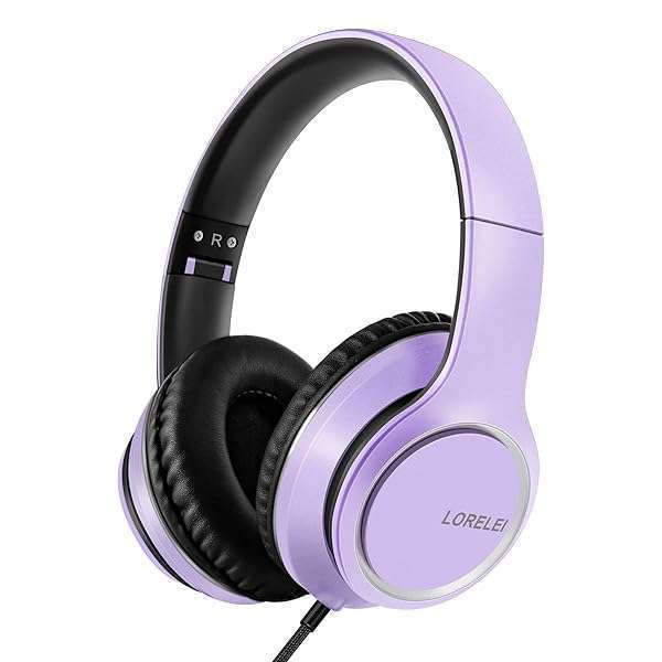 LORELEI LORELEI X8 Over-Ear Wired Headphones: Lightweight, Foldable, Tangle-Free with Microphone for Smartphones & Tablets (Dark Purple) - View 9 of 9