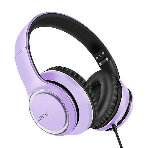 LORELEI LORELEI X8 Over-Ear Wired Headphones: Lightweight, Foldable, Tangle-Free with Microphone for Smartphones & Tablets (Dark Purple) - View 2 of 9