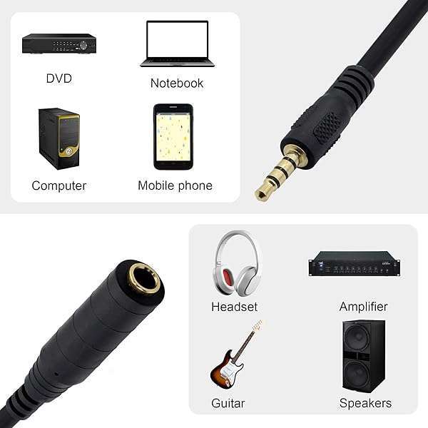 GINTOOYUN "1/4" to 1/8" Audio Adapter: 6.35mm Stereo Jack to 3.5mm TRRS for Guitars, Amplifiers & Home Theater" - View 5 of 8