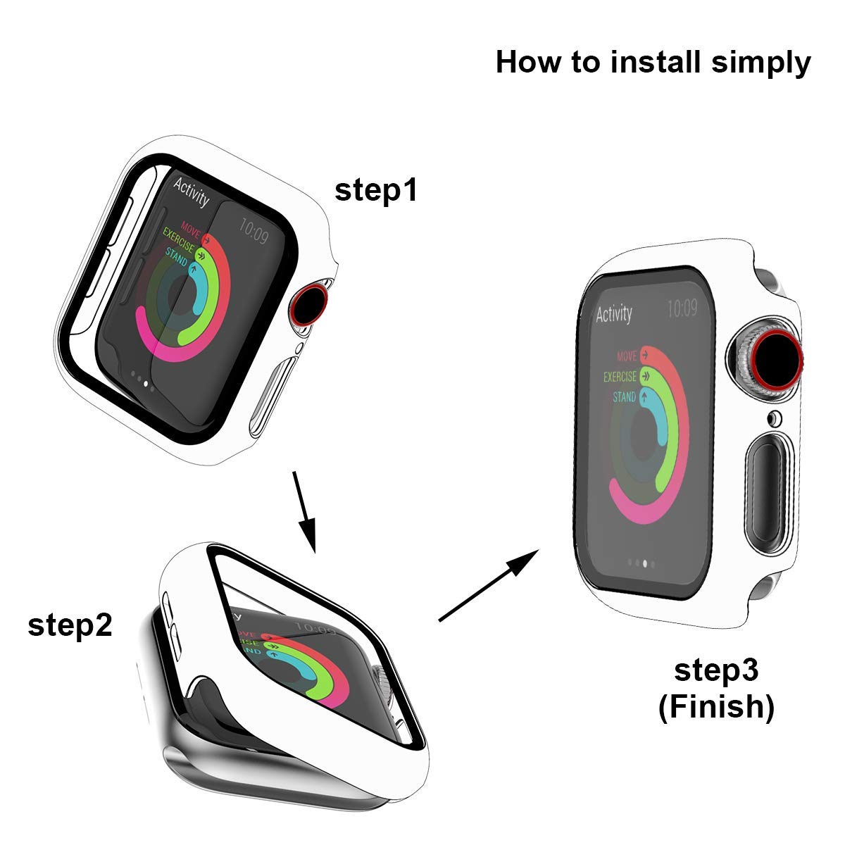 KPYJA 8-Pack Case for Apple Watch Series 3 2 1 42mm Slim Tempered Glass Screen Protector Ultra Thin Overall Protection - View 5 of 7