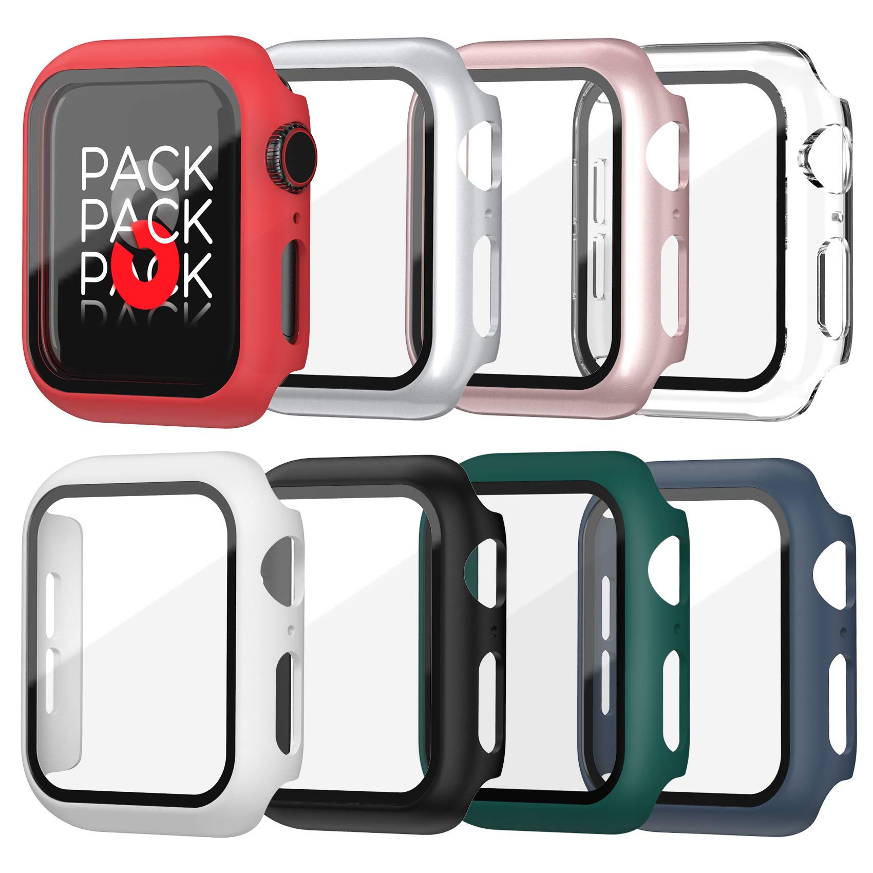 KPYJA 8-Pack Case for Apple Watch Series 3 2 1 42mm Slim Tempered Glass Screen Protector Ultra Thin Overall Protection