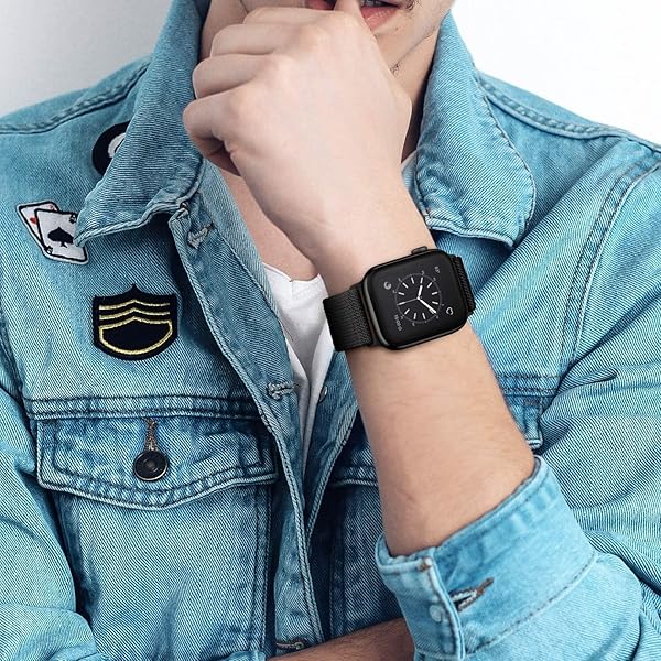 OXWALLEN OXWALLEN Stretch Solo Loop Band for Apple Watch Series 10 9 8 7 6 5 4 SE Ultra Adjustable Elastic Nylon Sport Strap Matte Black - View 8 of 9