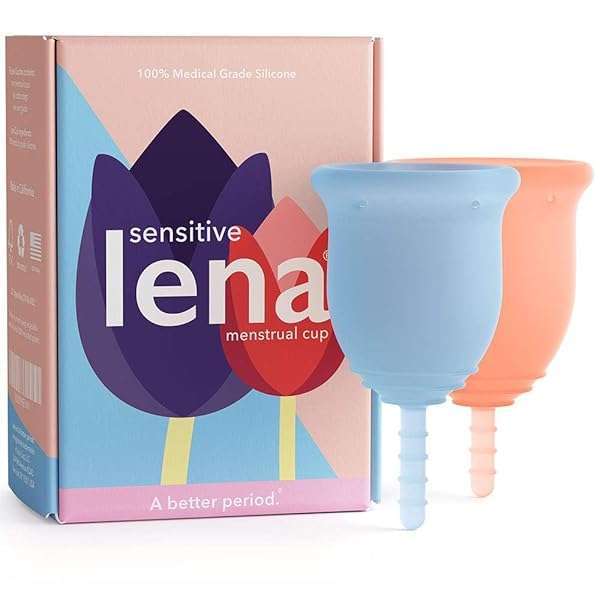 LENA Shop Lena Sensitive Menstrual Cups - Soft, Reusable & Beginner-Friendly for All Flows - 2-Pack in Blue & Coral