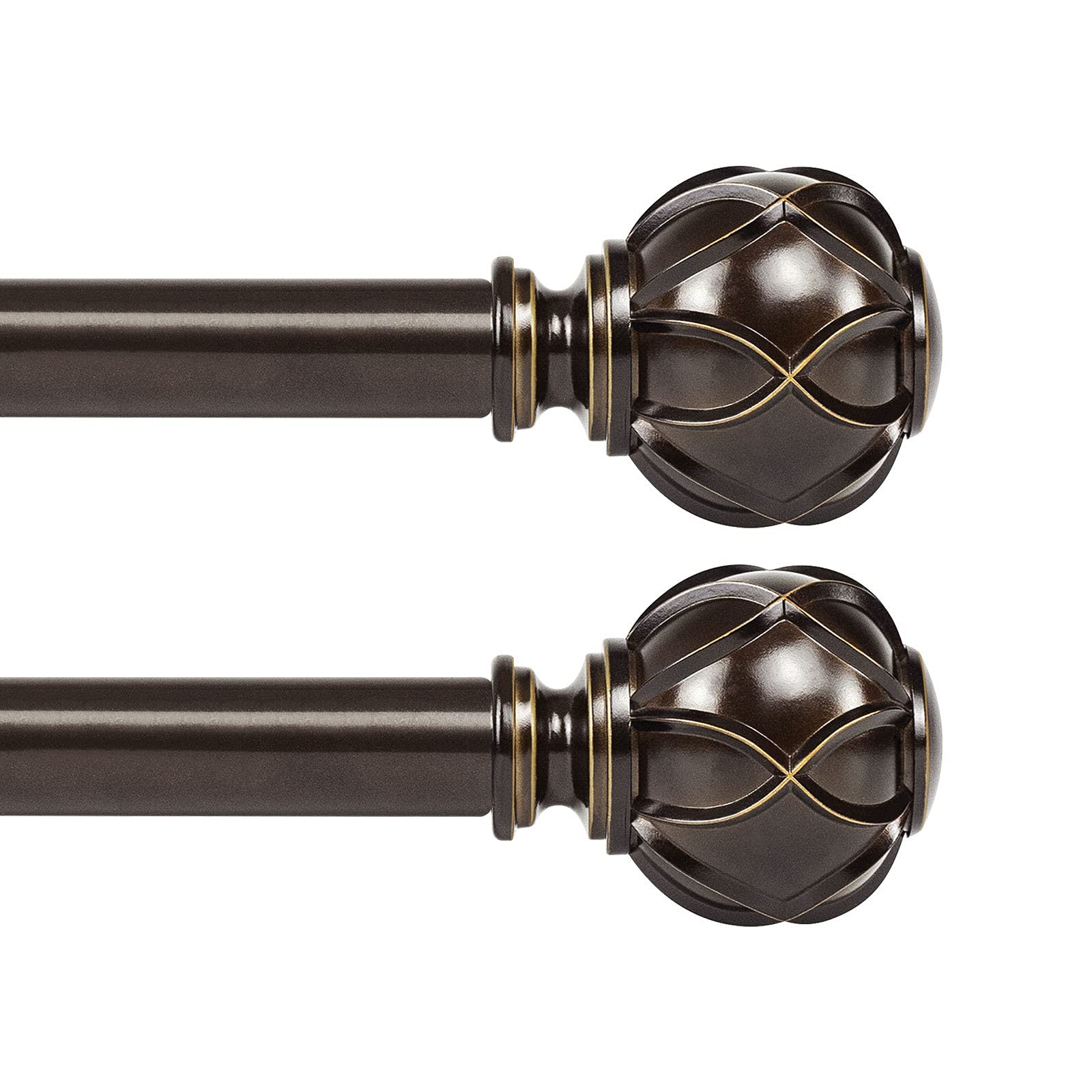KAMANINA 1 Inch Telescoping Curtain Rods 28 to 48 Inches Antique Bronze 2 Pack with Netted Texture Finials for Windows 16 to 44 Inches