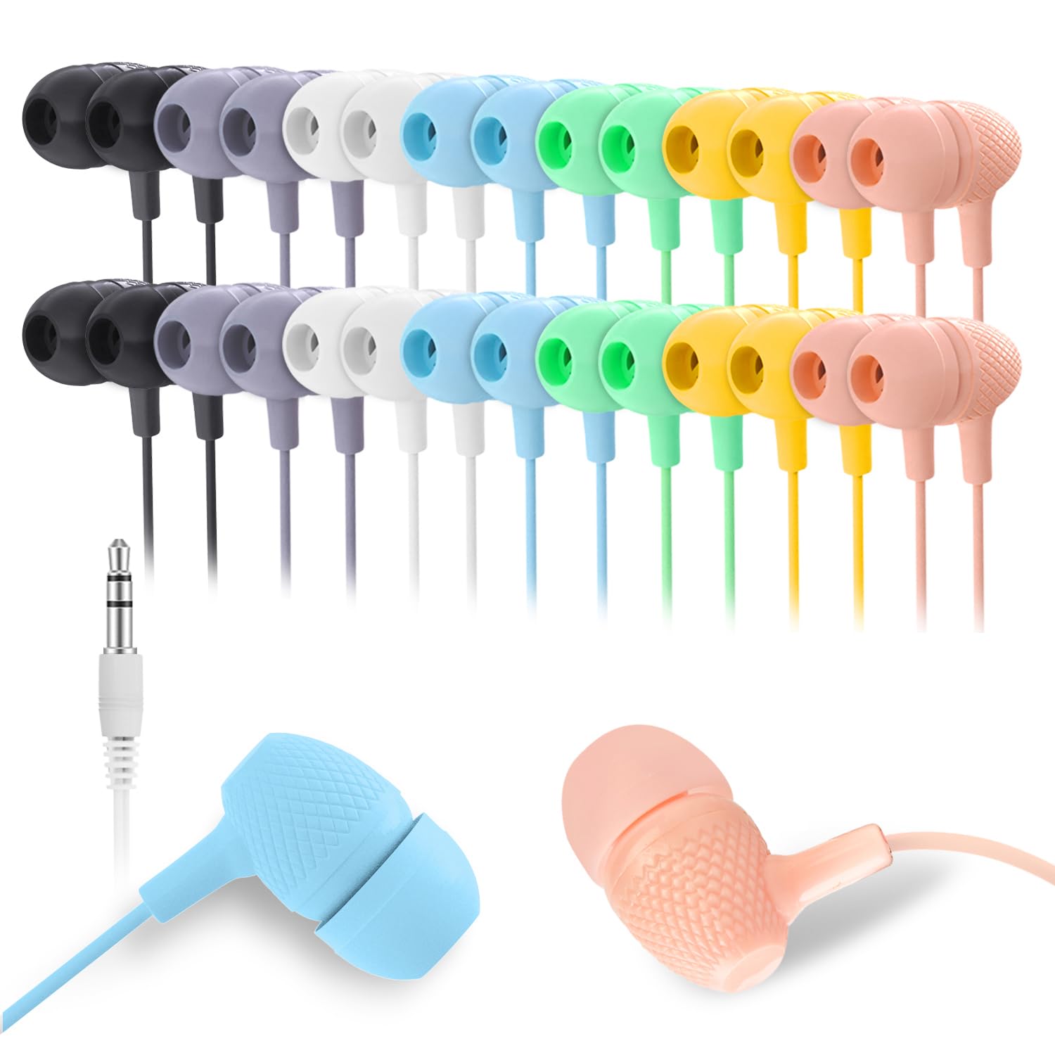 Bulk Kids Earbuds 100 Pack Macaron Colors Durable In-Ear Headphones for Schools Classroom Students Teens Children Gifts