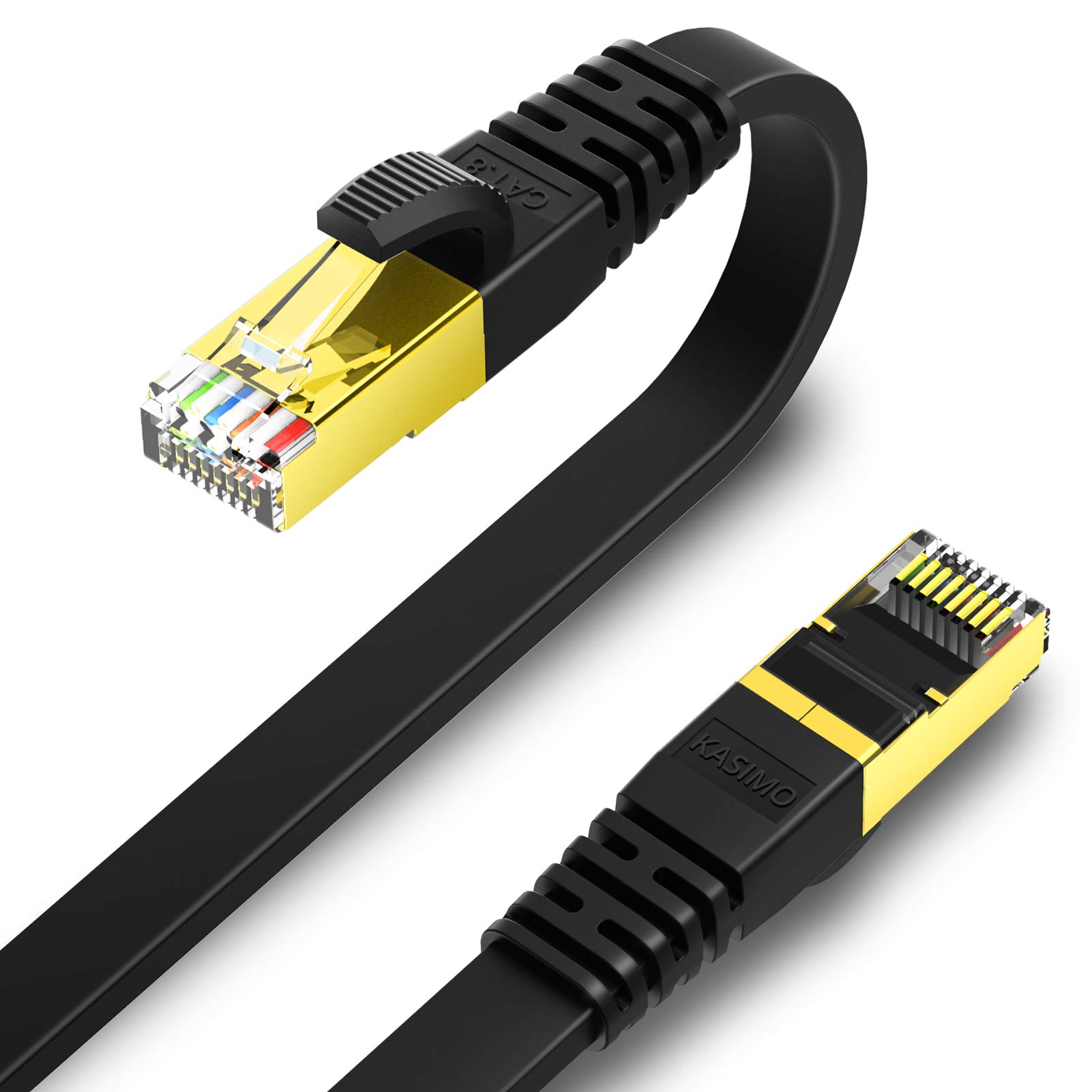 KASIMO Cat 8 Flat Ethernet Cable 6ft High Speed 40Gbps 2000MHz SSTP Network Patch Cord with Gold Plated RJ45 Connector