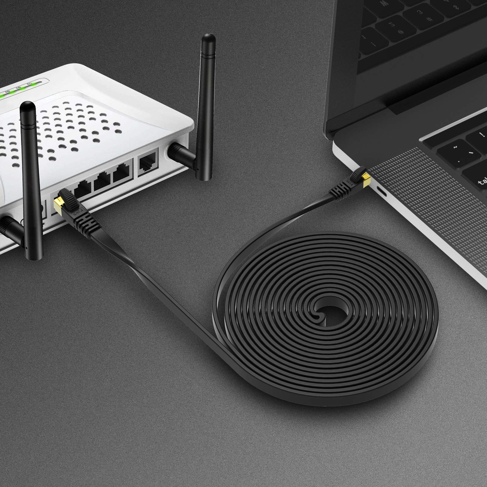 KASIMO Cat 8 Flat Ethernet Cable 1ft High Speed 40Gbps 2000MHz SSTP Network Patch Cord with Gold Plated RJ45 Connector - View 8 of 8