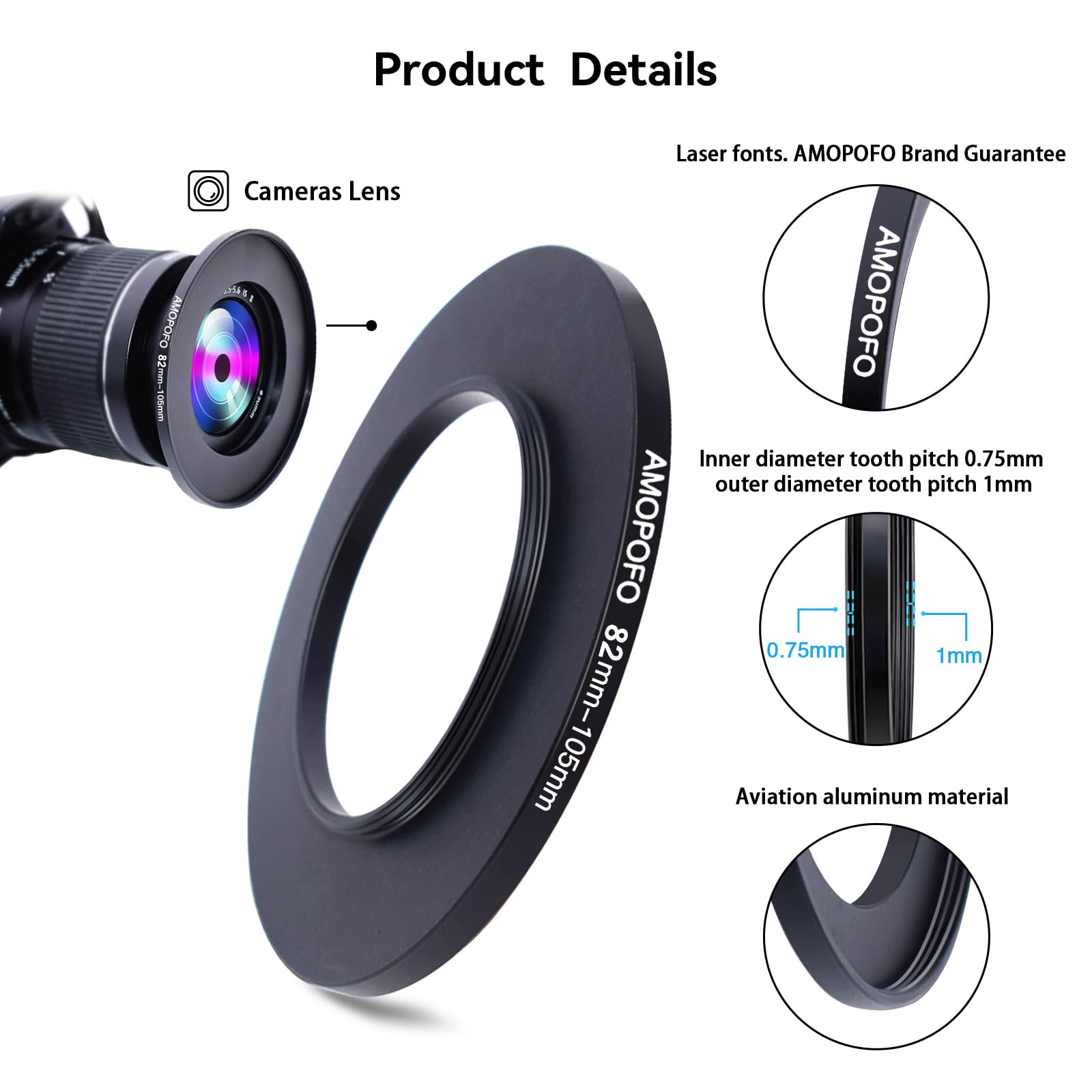 82mm to 105mm Step Up Ring Filter Adapter for Camera UV ND CPL Metal Filter Compatibility - View 3 of 5