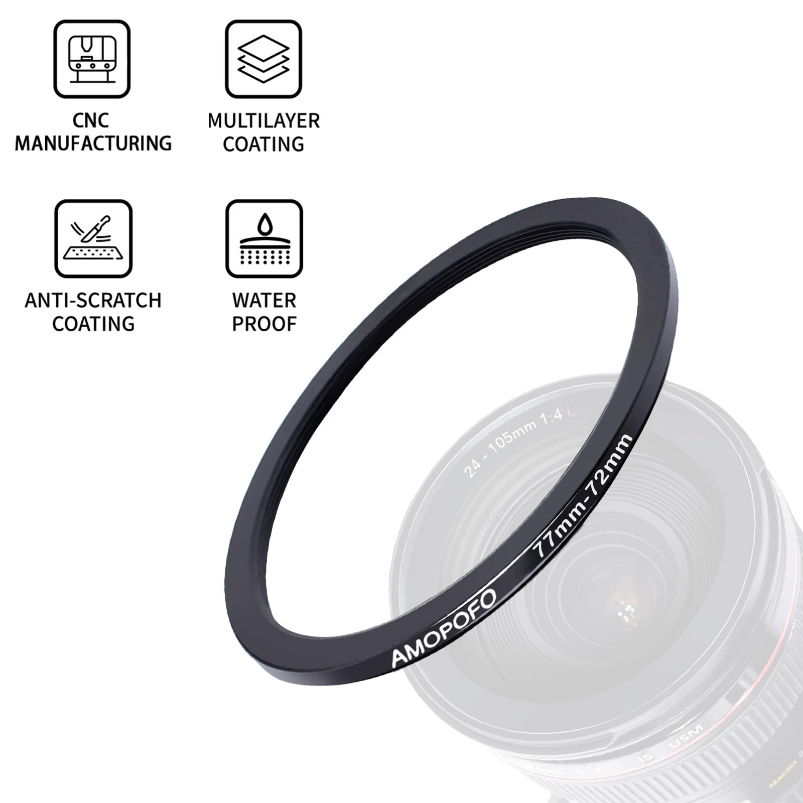 77mm to 72mm Camera Filter Ring Step Down Adapter for 72mm UV ND CPL Metal Filter - View 2 of 5
