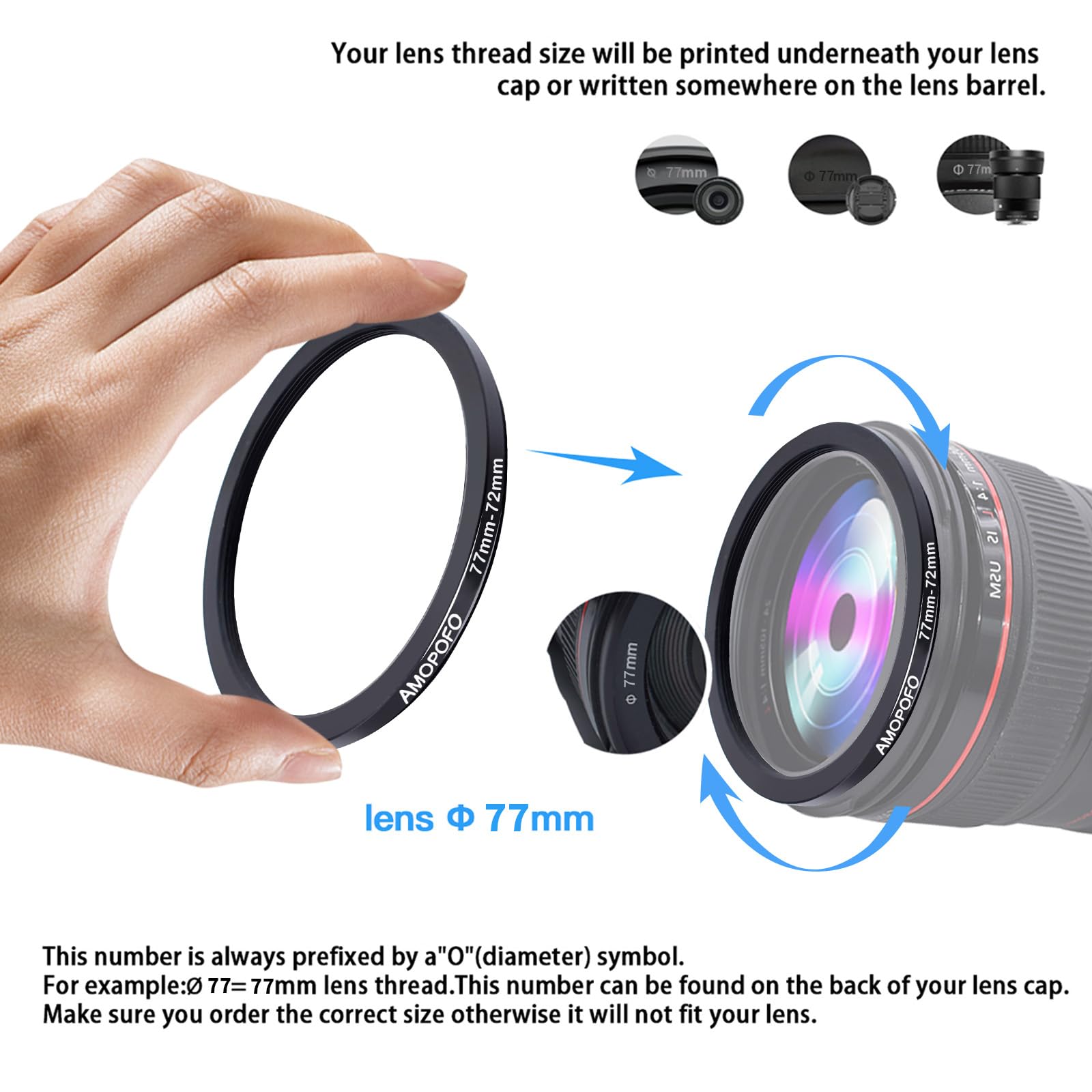 77mm to 72mm Camera Filter Ring Step Down Adapter for 72mm UV ND CPL Metal Filter - View 4 of 5