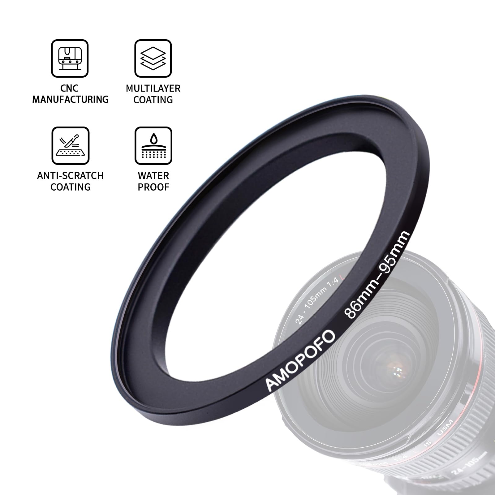86mm to 95mm Step Up Ring Filter Adapter for Camera UV ND CPL Metal Filter Compatibility - View 2 of 5