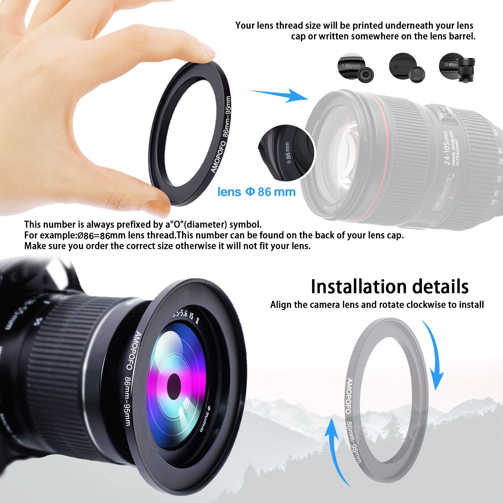86mm to 95mm Step Up Ring Filter Adapter for Camera UV ND CPL Metal Filter Compatibility - View 4 of 5