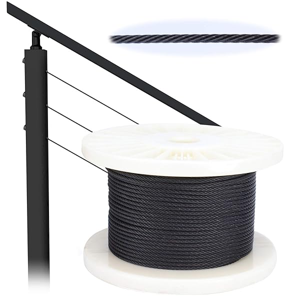 Muzata MUZATA 250ft Black Stainless Steel Cable T316 for Indoor/Outdoor Railing & Fencing - DIY Balustrade Solution