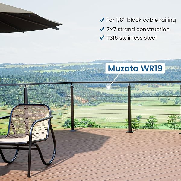 Muzata Buy Muzata 150 ft Black Stainless Steel Cable Railing Kit - T316 Wire Rope, 1800 lb Strength for Indoor/Outdoor Use - View 5 of 8