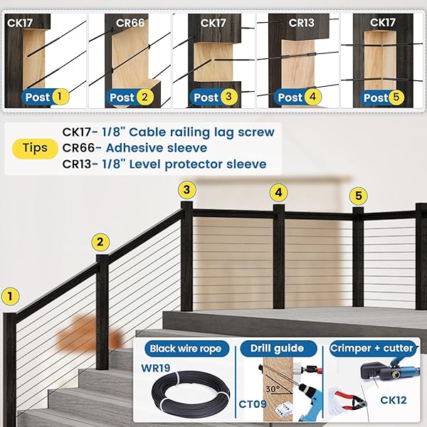 Muzata Buy Muzata 150 ft Black Stainless Steel Cable Railing Kit - T316 Wire Rope, 1800 lb Strength for Indoor/Outdoor Use - View 8 of 8