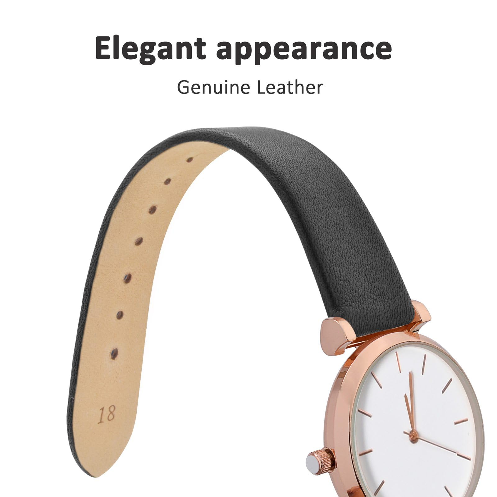 WOCCI 20mm Elegant Light Pink Genuine Leather Watch Band Replacement Strap with Silver Buckle - View 3 of 9