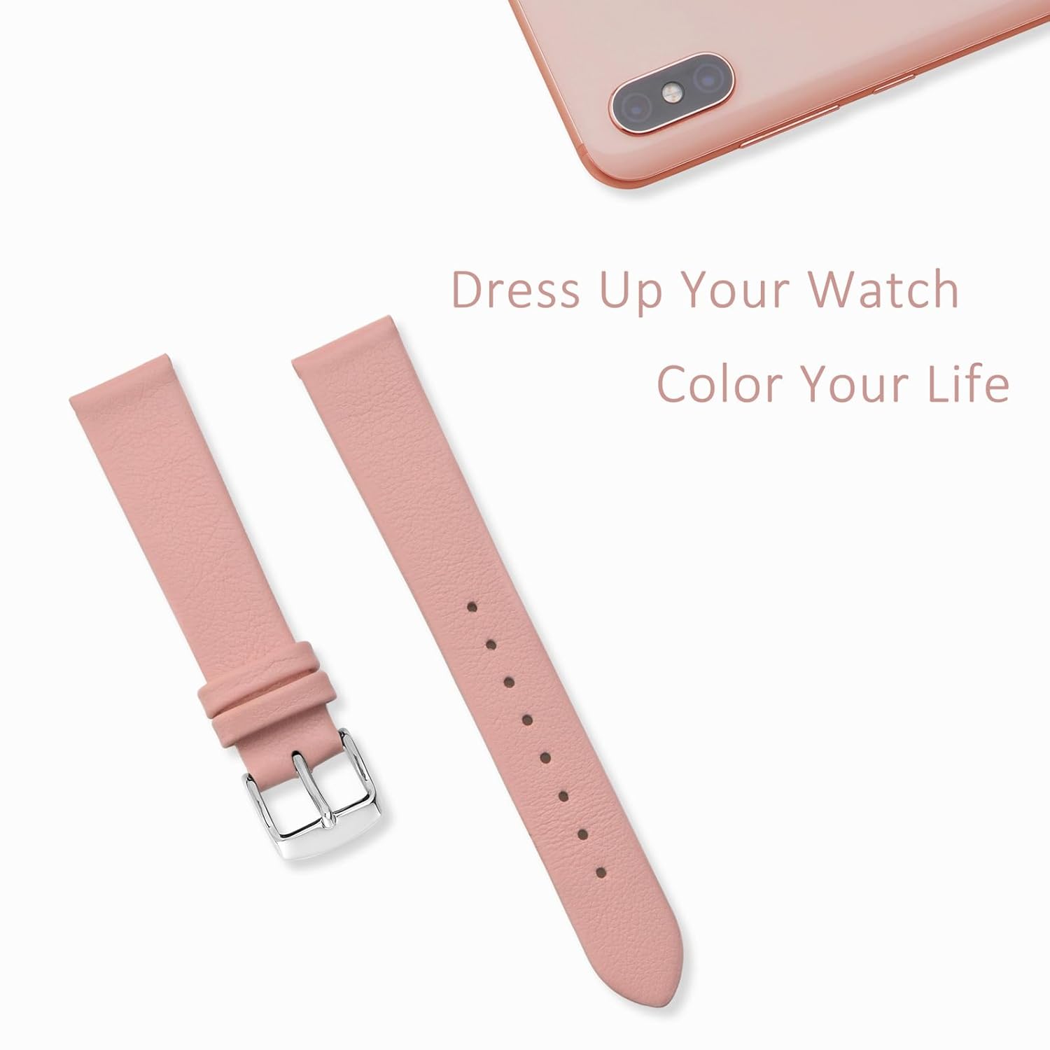 WOCCI WOCCI 18mm Elegant Light Pink Genuine Leather Watch Band Replacement Strap with Silver Buckle - View 7 of 9