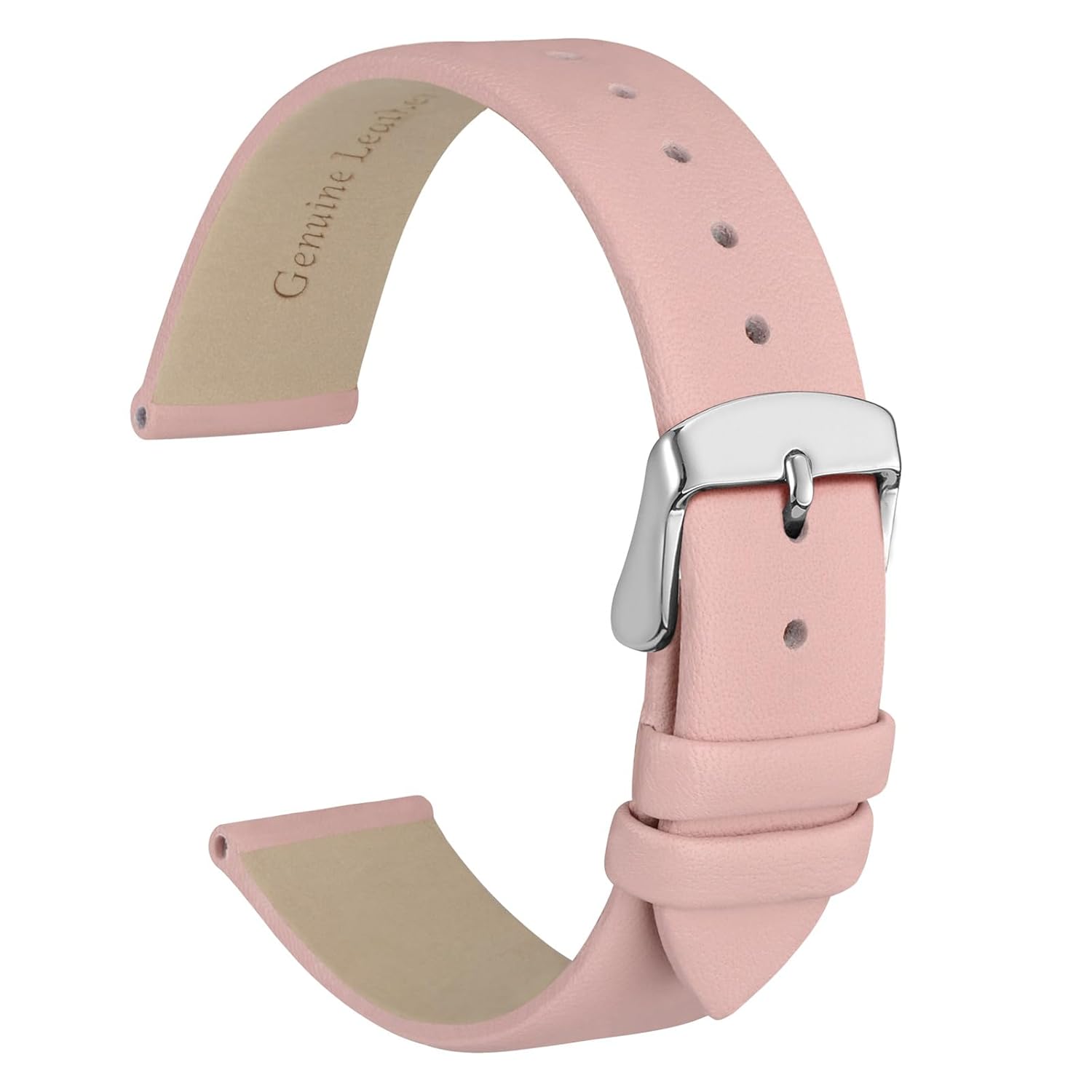 WOCCI 18mm Elegant Light Pink Genuine Leather Watch Band Replacement Strap with Silver Buckle