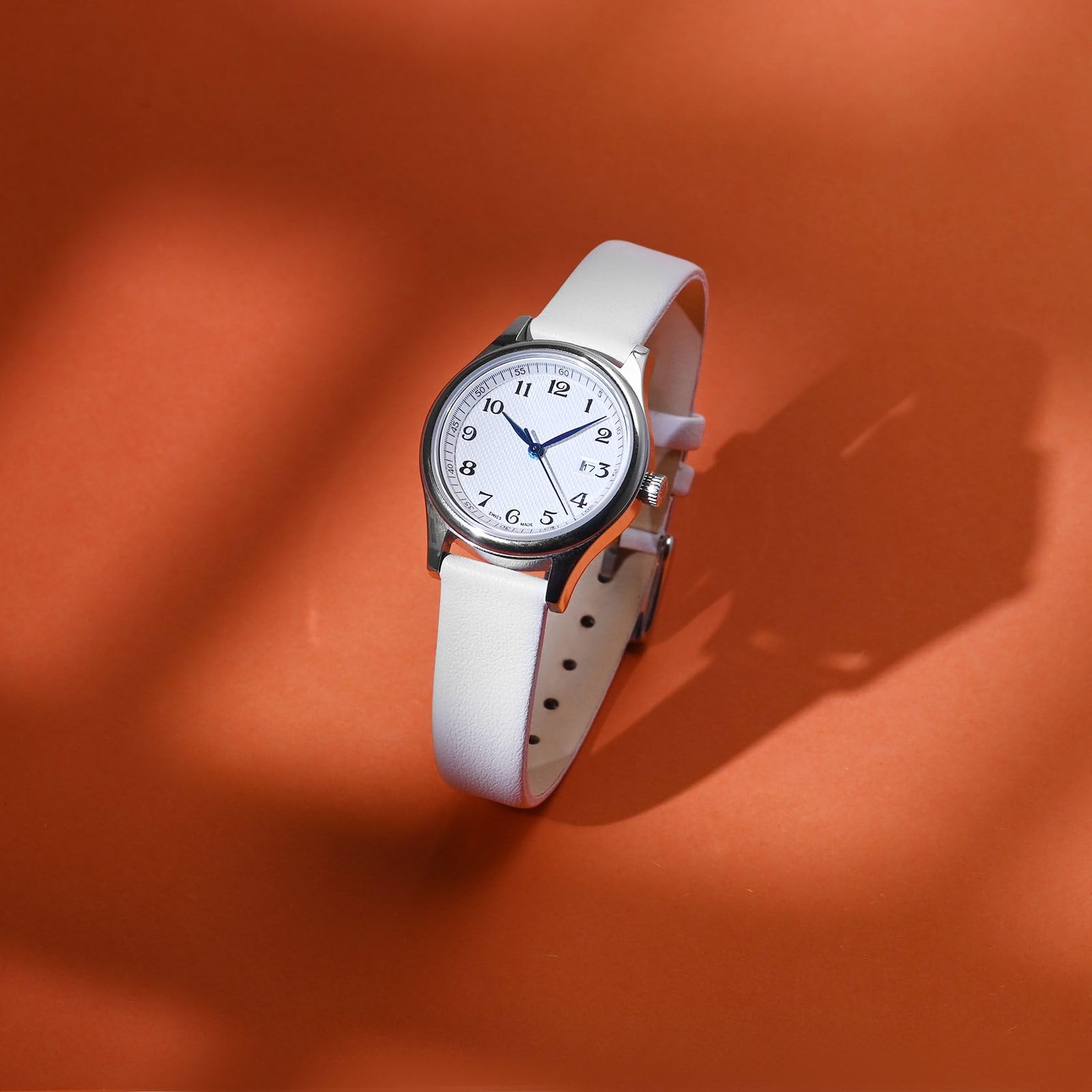 WOCCI 20mm Elegant Genuine Leather Watch Band Replacement Strap with Silver Buckle in White - View 2 of 9