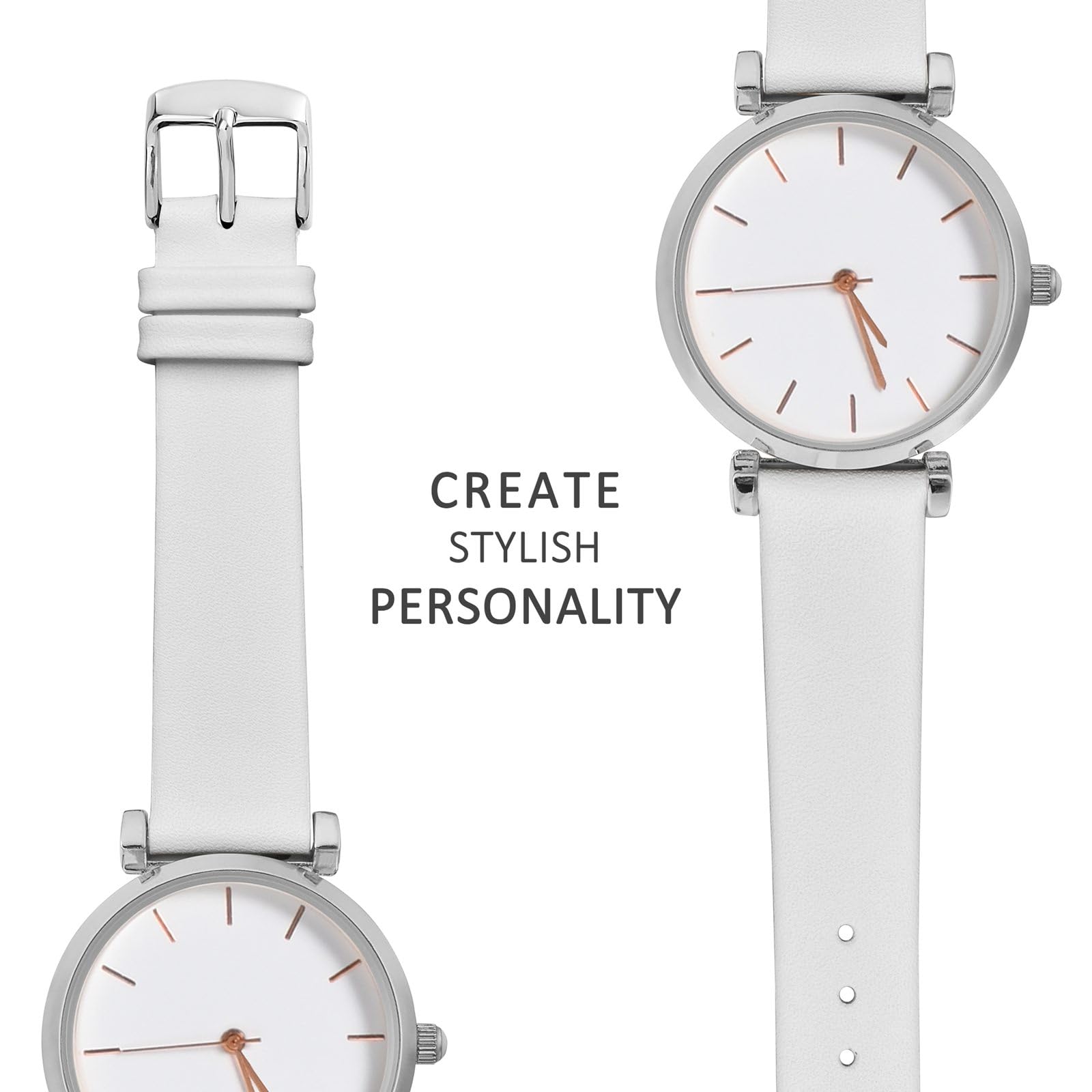 WOCCI 20mm Elegant Genuine Leather Watch Band Replacement Strap with Silver Buckle in White - View 8 of 9