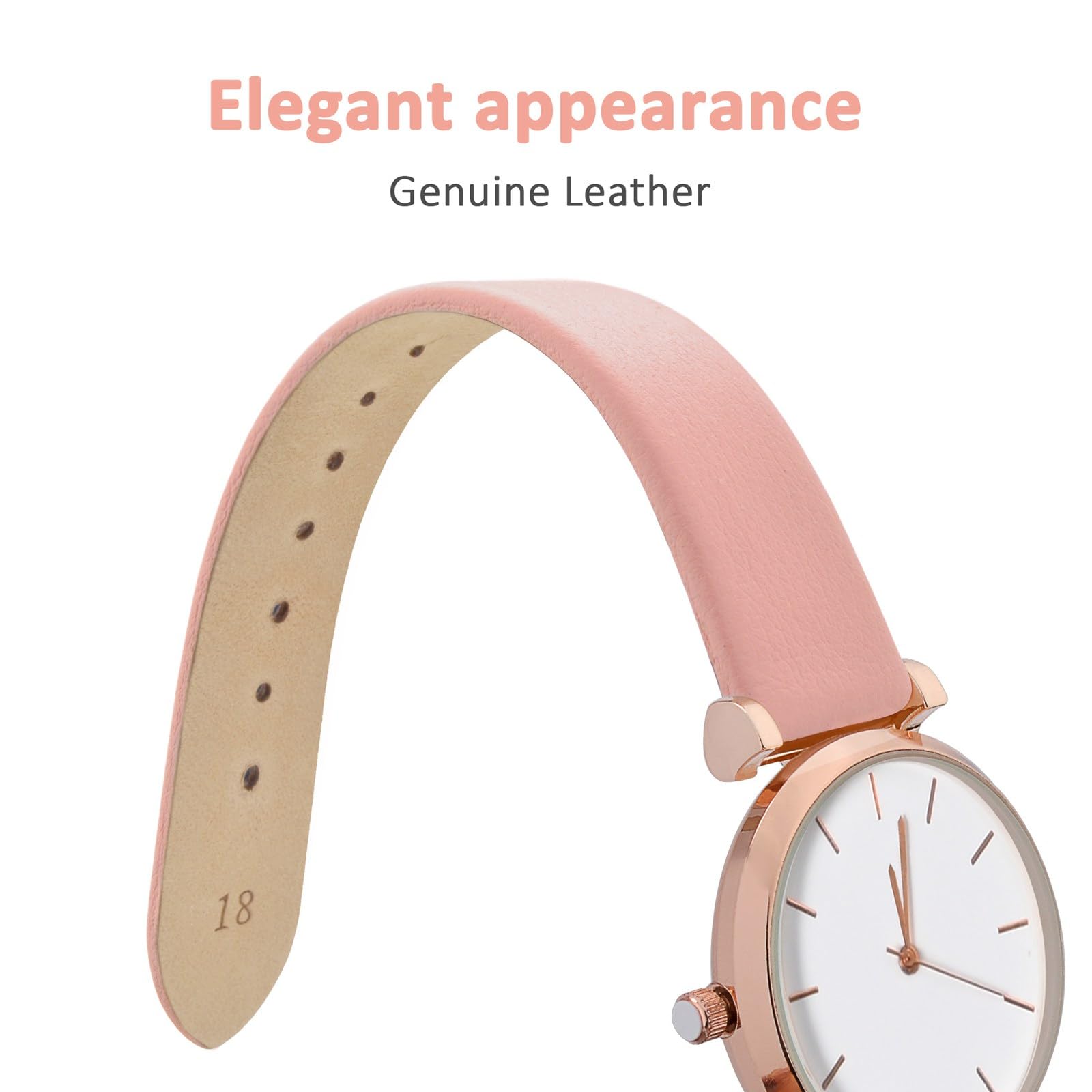 WOCCI 16mm Elegant Light Pink Genuine Leather Watch Band Replacement Strap with Silver Buckle - View 3 of 9