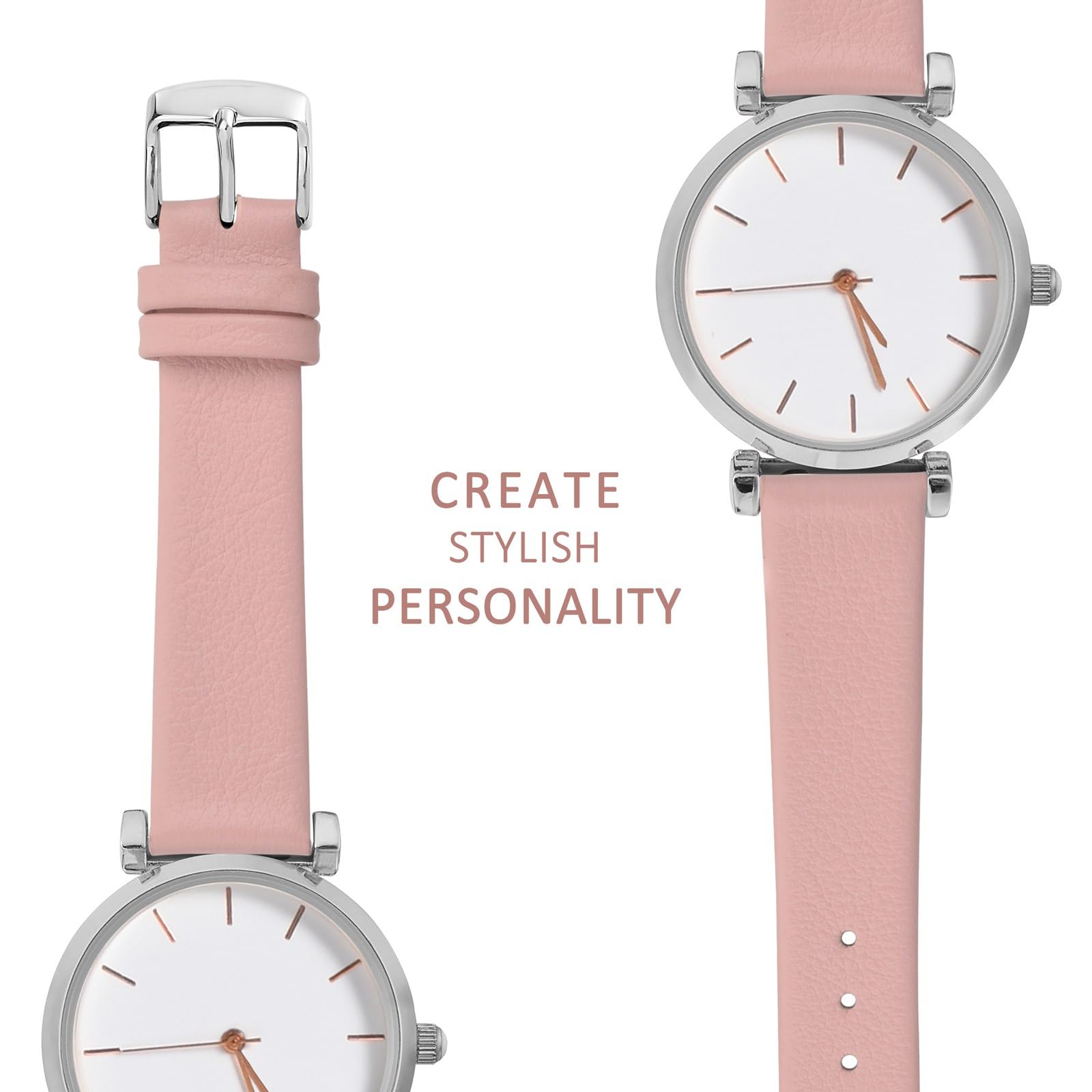 WOCCI 16mm Elegant Light Pink Genuine Leather Watch Band Replacement Strap with Silver Buckle - View 8 of 9