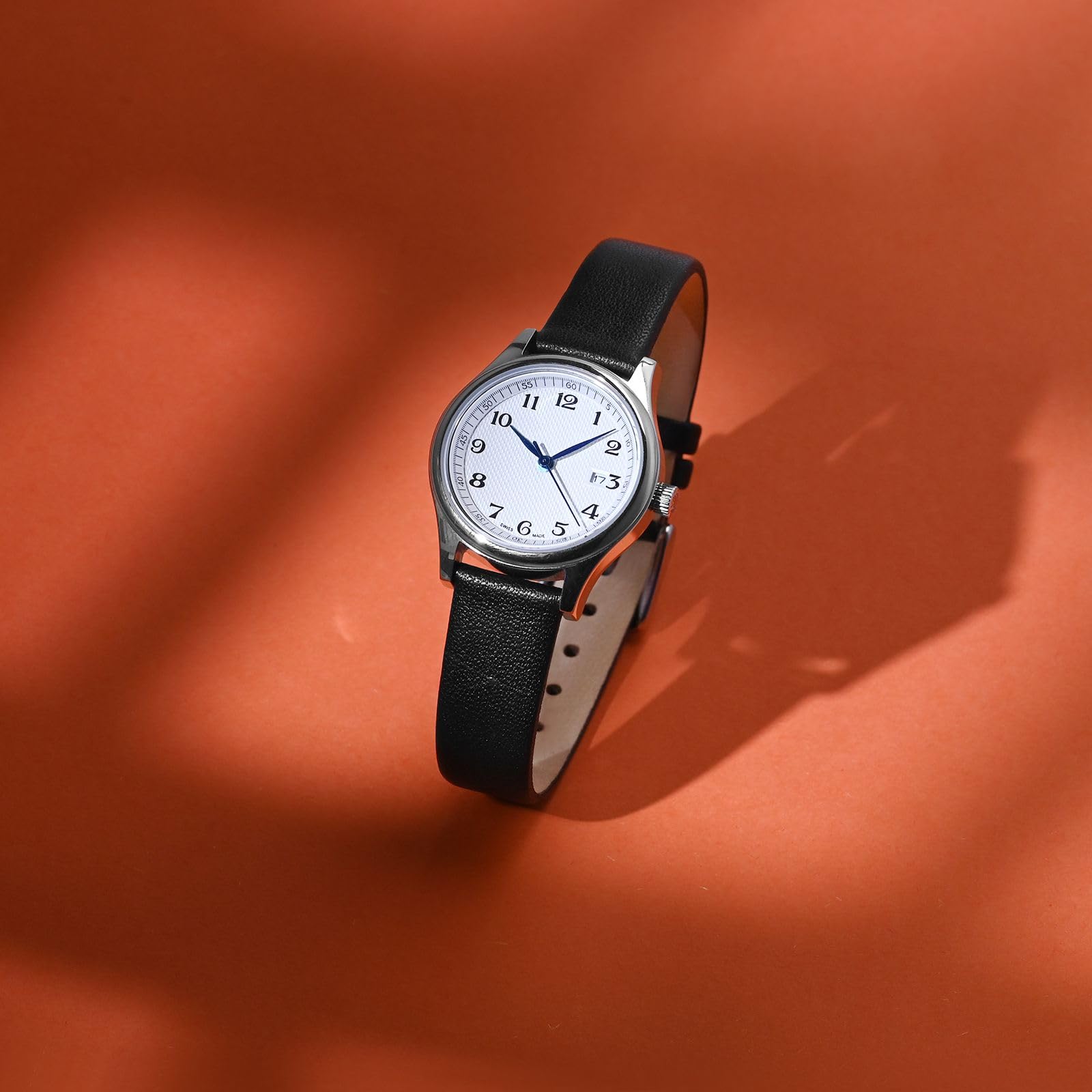 WOCCI 18mm Elegant Genuine Leather Watch Band Replacement Strap Terracotta Brown with Silver Buckle - View 2 of 9