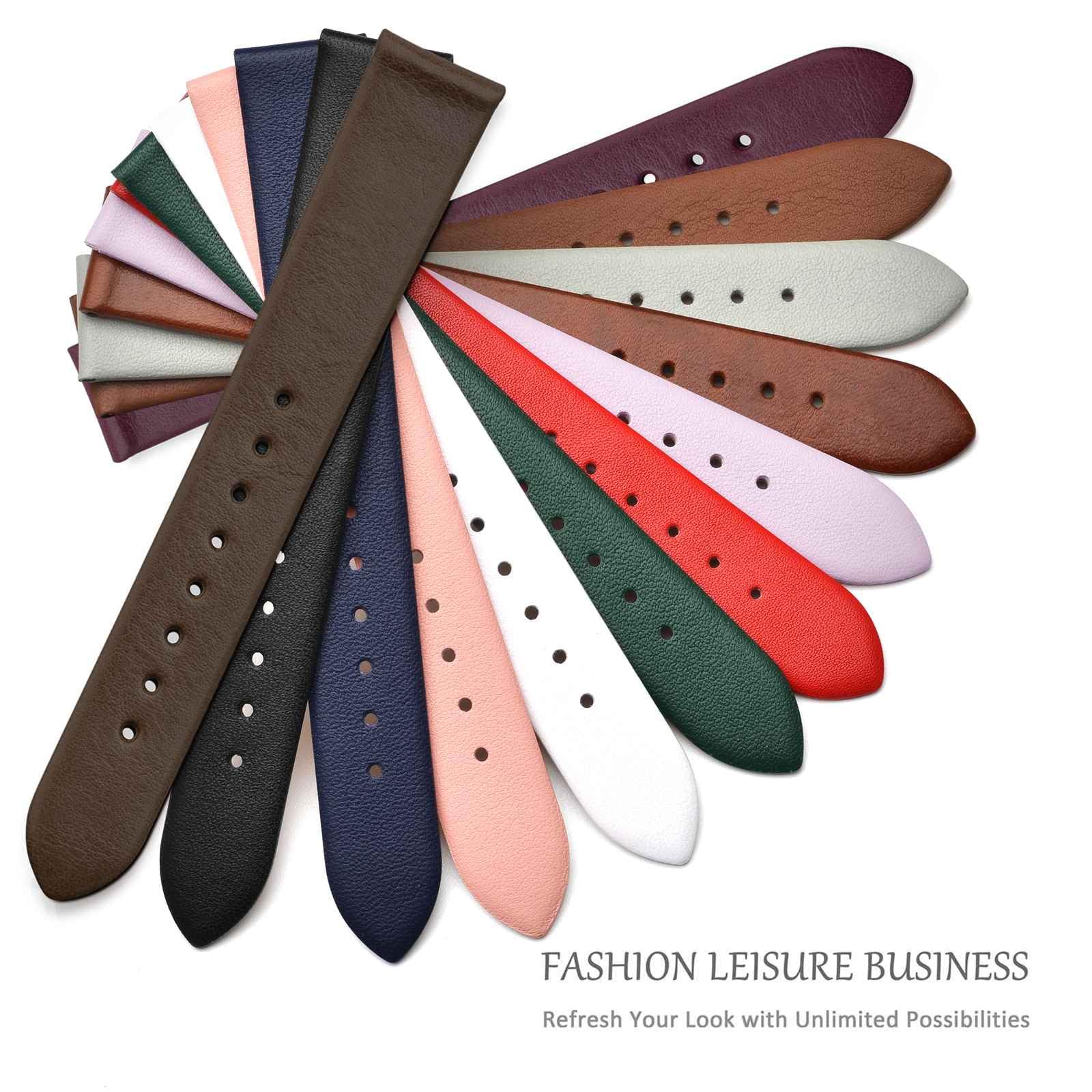 WOCCI 18mm Elegant Genuine Leather Watch Band Replacement Strap Terracotta Brown with Silver Buckle - View 6 of 9