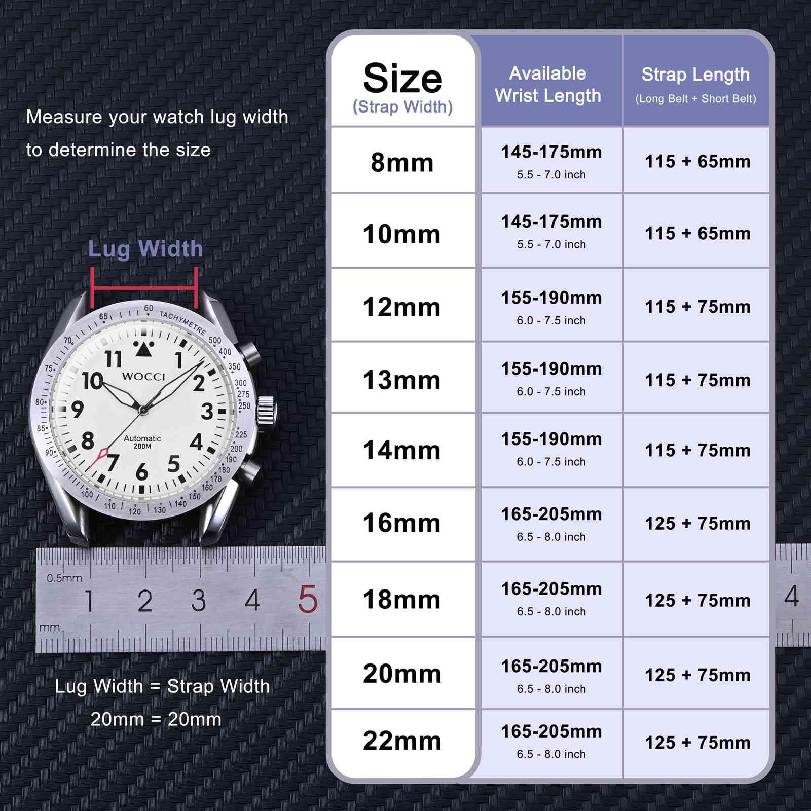 WOCCI 14mm Elegant Genuine Leather Watch Band Replacement Strap with Silver Buckle in Black - View 4 of 9