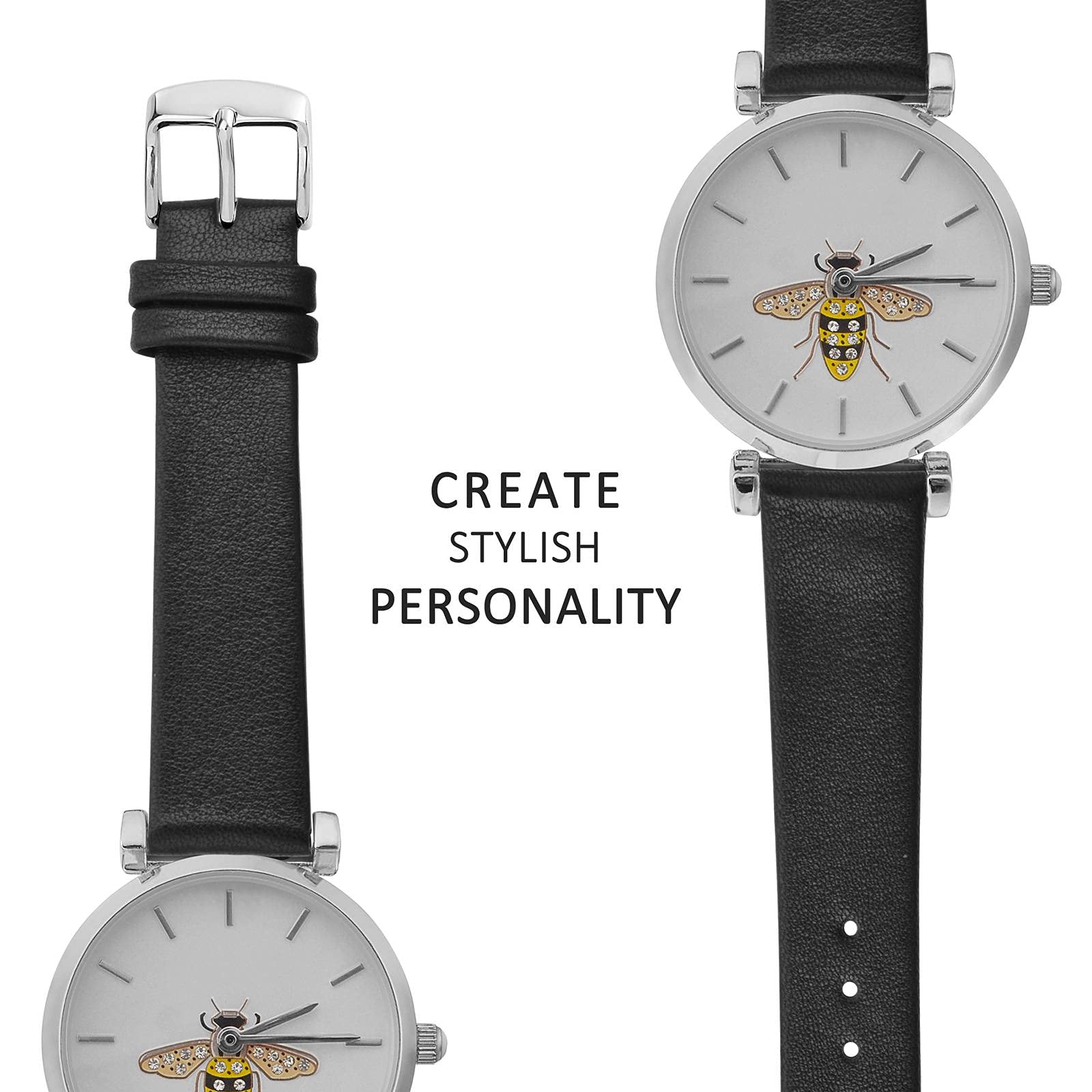 WOCCI 14mm Elegant Genuine Leather Watch Band Replacement Strap with Silver Buckle in Black - View 8 of 9