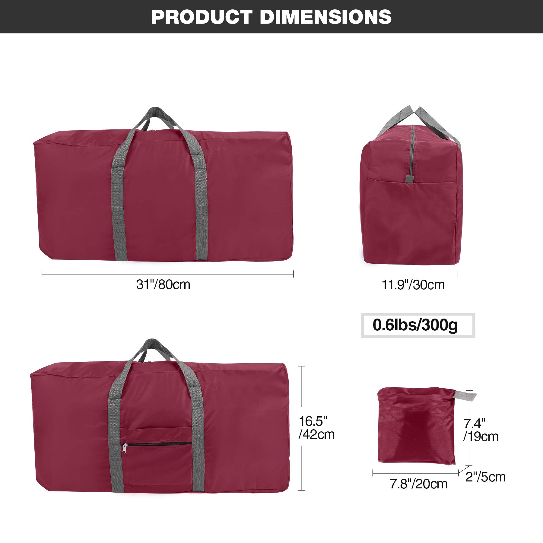 REDCAMP 100L Extra Large Water Resistant Lightweight Foldable Duffle Bag for Outdoor Camping Red - View 2 of 7