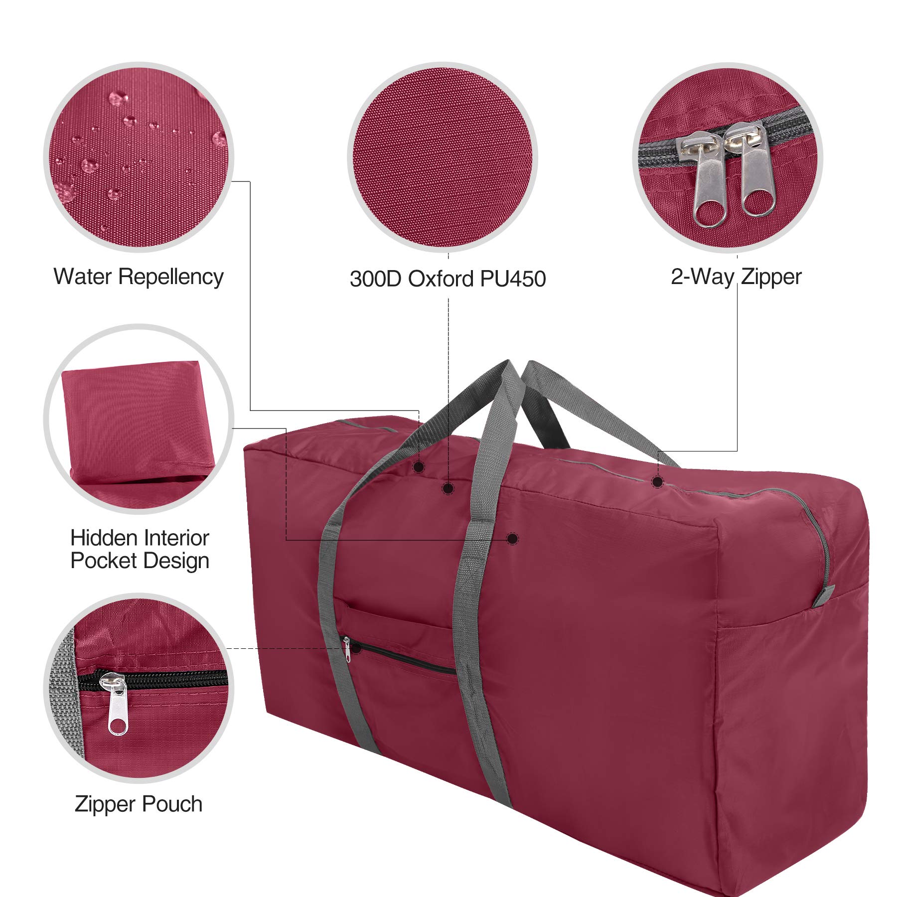 REDCAMP 100L Extra Large Water Resistant Lightweight Foldable Duffle Bag for Outdoor Camping Red - View 3 of 7