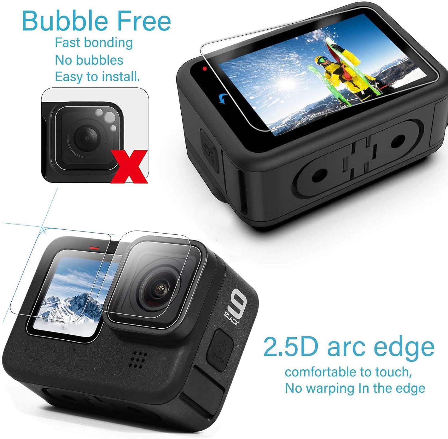 PCTC 9PCS Ultra Clear Tempered Glass Screen Protector for GoPro Hero 12 11 10 9 Black Compatible 9 Pack - View 5 of 8