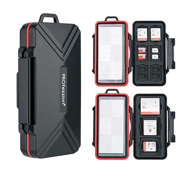PROfezzion 48 Slots Weatherproof Memory Card Case - Anti-Shock Storage for SD, Micro SD, CF & More